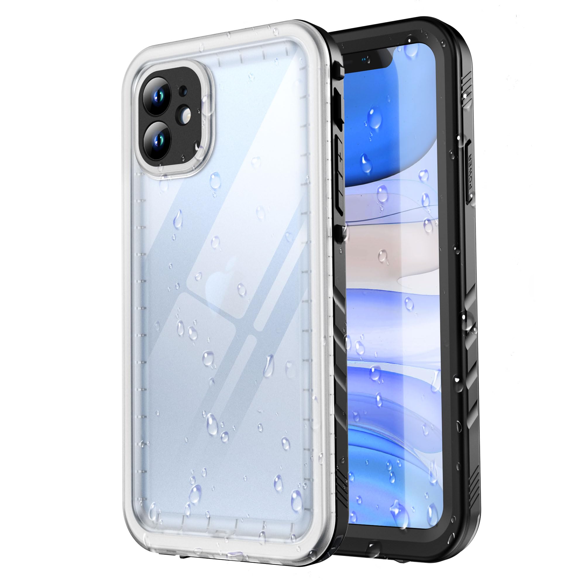 SPORTLINK for iPhone 11 Waterproof Case - Shockproof Heavy Duty Front and Back Cover [Built in Screen/Camera Protector] [IP68 Underwater] [Dustproof] 360 Full Body Protective- Black/Frosted Clear