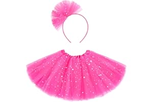 LAINLIGHT 2Pcs Girls Tutu Skirt 3 Layers Sequined Tulle Skirt for Girls Aged 4-12,with Headband for Birthday Halloween Cosplay Party