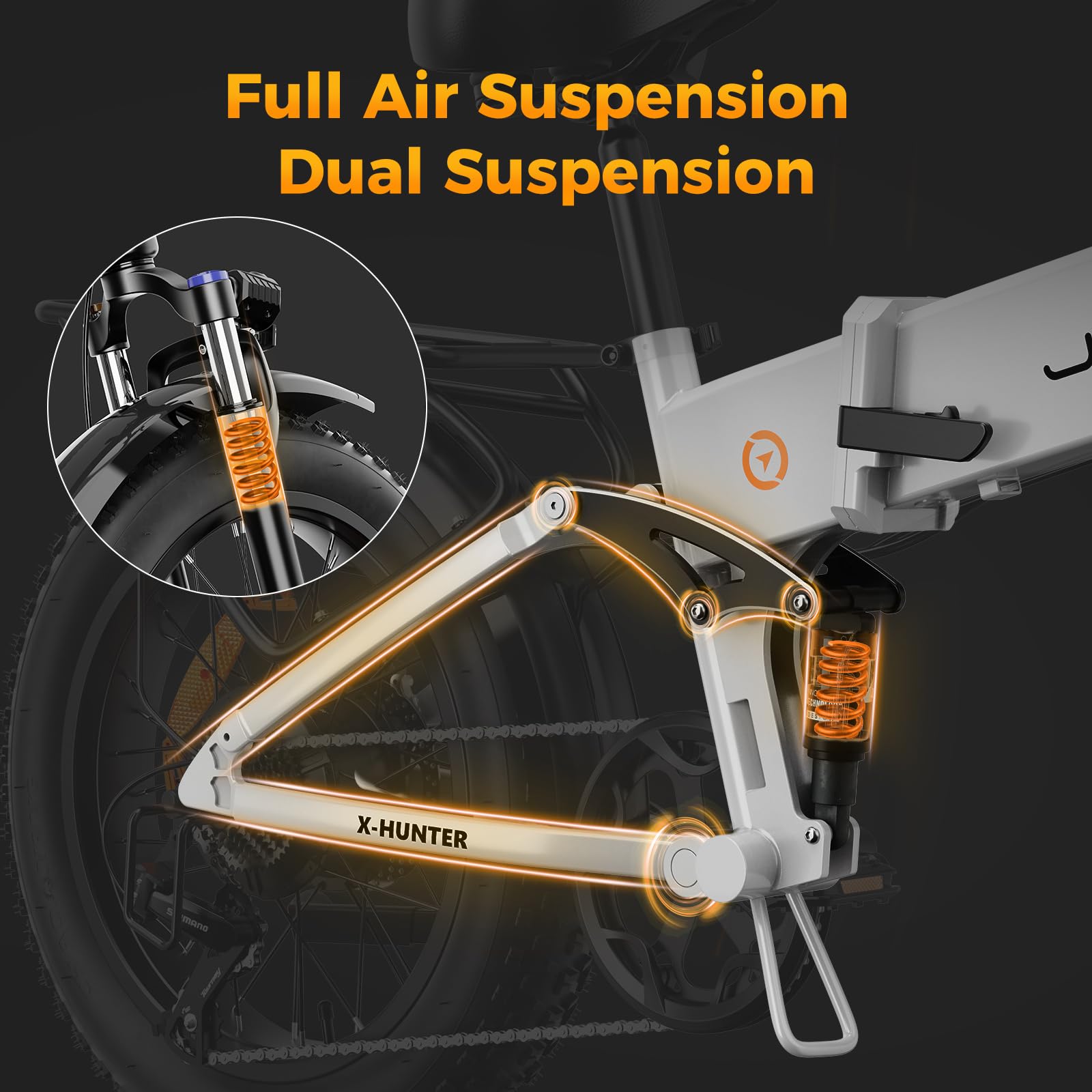 Jasion X-Hunter Electric Bike for Adults,1400W Peak Motor 70+ Miles 30MPH Foldable Ebike,624WH Removable Battery,20’’*4 Fat Tire Full Suspension Bicycle for Commute,Snow,Mountain with 7-Speed