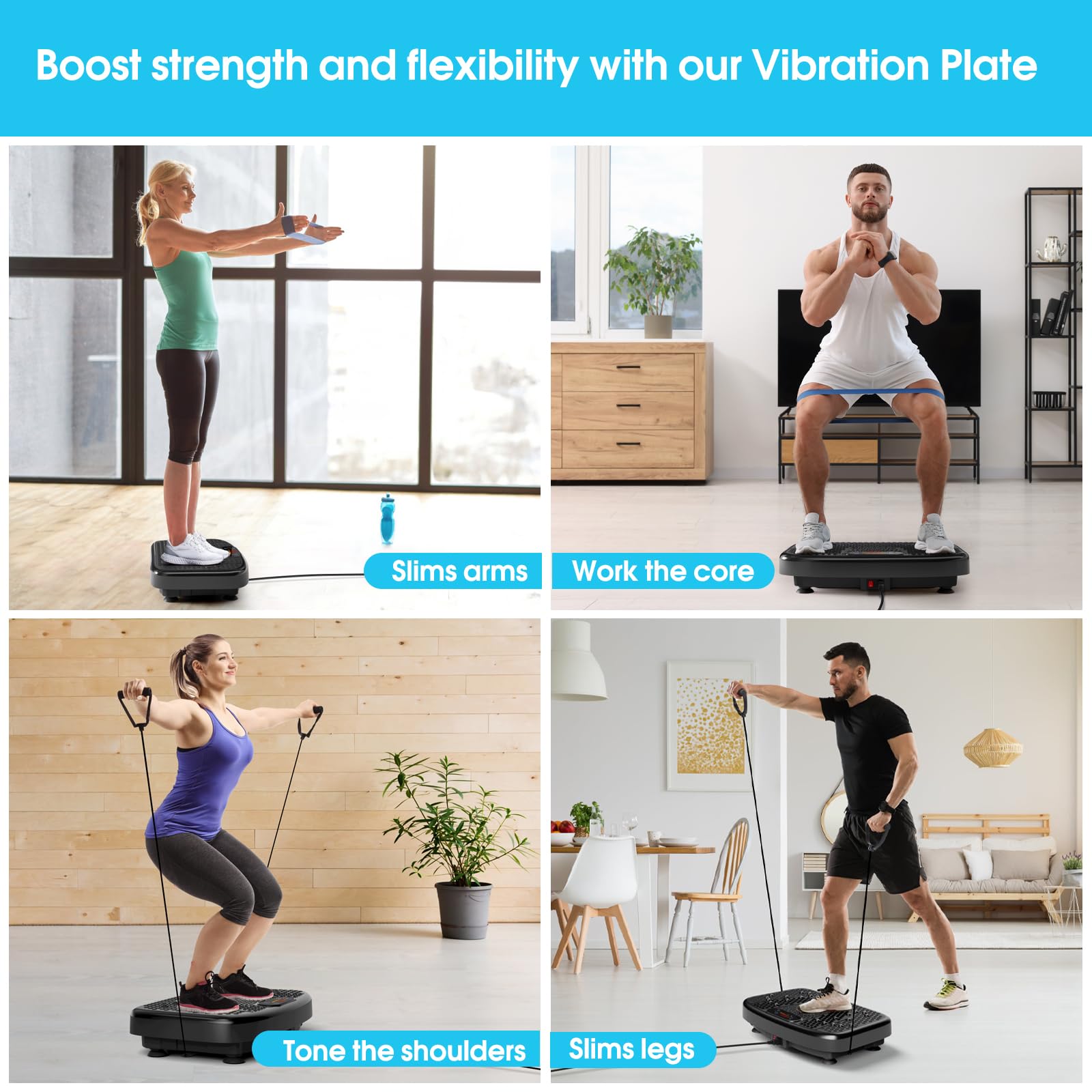 SoftGym Vibration Plate Exercise Machine for Lymphatic Drainage,Power Vibrate Stand Shake Board 450 Lbs Capacity Whole Body Workout Waver with Fitness Resistance Bands Weight Loss Gifts for Women Men