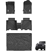 3W Floor Mats & Cargo Liner Fit for 2021-2025 2026 Ford Bronco 4 Door, TPE All Weather Custom Fit Floor Liner 1st 2nd Row and Full Set Trunk Mats, Black (Not for Bronco Sport & Rubberized Floor)