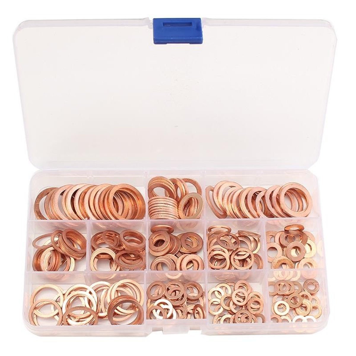DollaTek 8 Sizes Solid Copper Washers Sump Plug Assortment Washer Set Plastic Box Professional Hardware Accessories - 280PCs