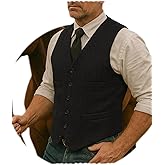 YYFew Hunting Mens Herringbone Vests Western Tweed Waistcoats Cowboy Vest for Men Vintage Casual