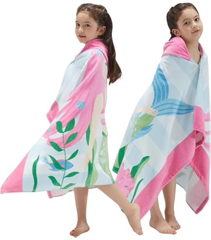 Serviette Poncho Enfant Sirène | Microfibre Douce 3-10 Ans | Pour Piscine, Plage Ou Bain - 5
