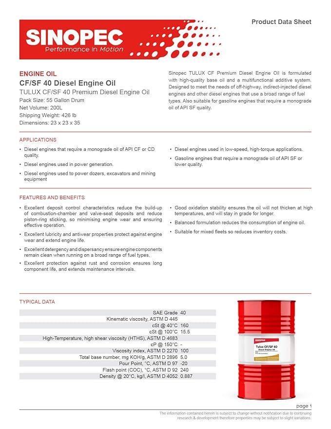 Amazon.com: Sinopec SAE 40 Wt Aceite de motor Diesel ...