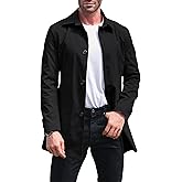 Makkrom Mens Trench Coat Single Breasted Casual Spread Collar Windbreak Jacket Long Classic Business Overcoat