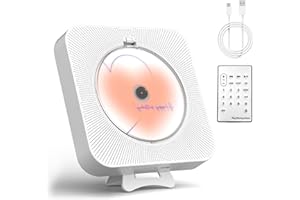 Yintiny Boombox Cute CD Player with Blutooth 5.0 for Home Decor, Portable CD Player with Speakers for Music Play, USB Reader [White]