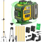 Alloyman 4x360&deg;Self Leveling Laser Level, 12 Ft./3.7M Professional Laser Level Pole with Tripod, Green Line Lazer Leveler Tool with 2* Li-ion Batteries for Picture Hanging, Tile, Home Renovation