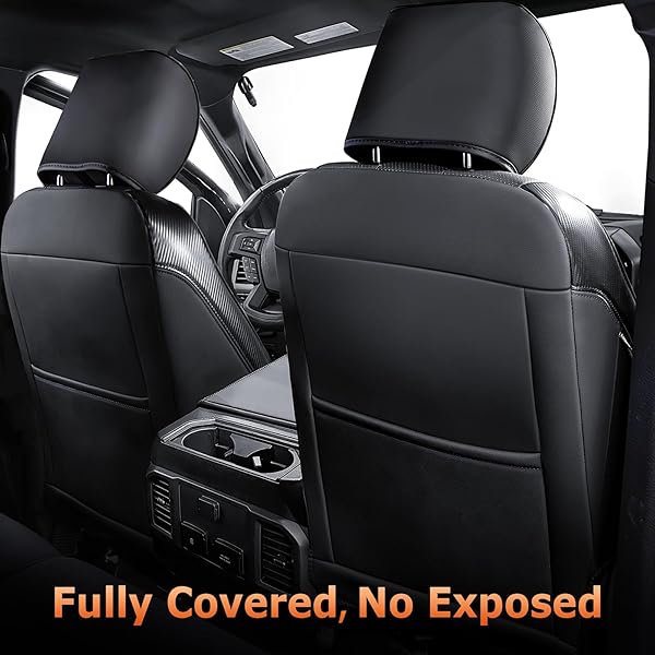 PREMIUM FAUX LEATHER SEAT COVERS CUSTOM FIT FOR FORD F150 SUPERCREW XL XLT STX (2015-2020) & F250/F350/F450 CREW CAB XL XLT (2017–2022) – FULLY COVERED – DESIGNED FOR 40/CONSOLE/40 FRONT SEATS