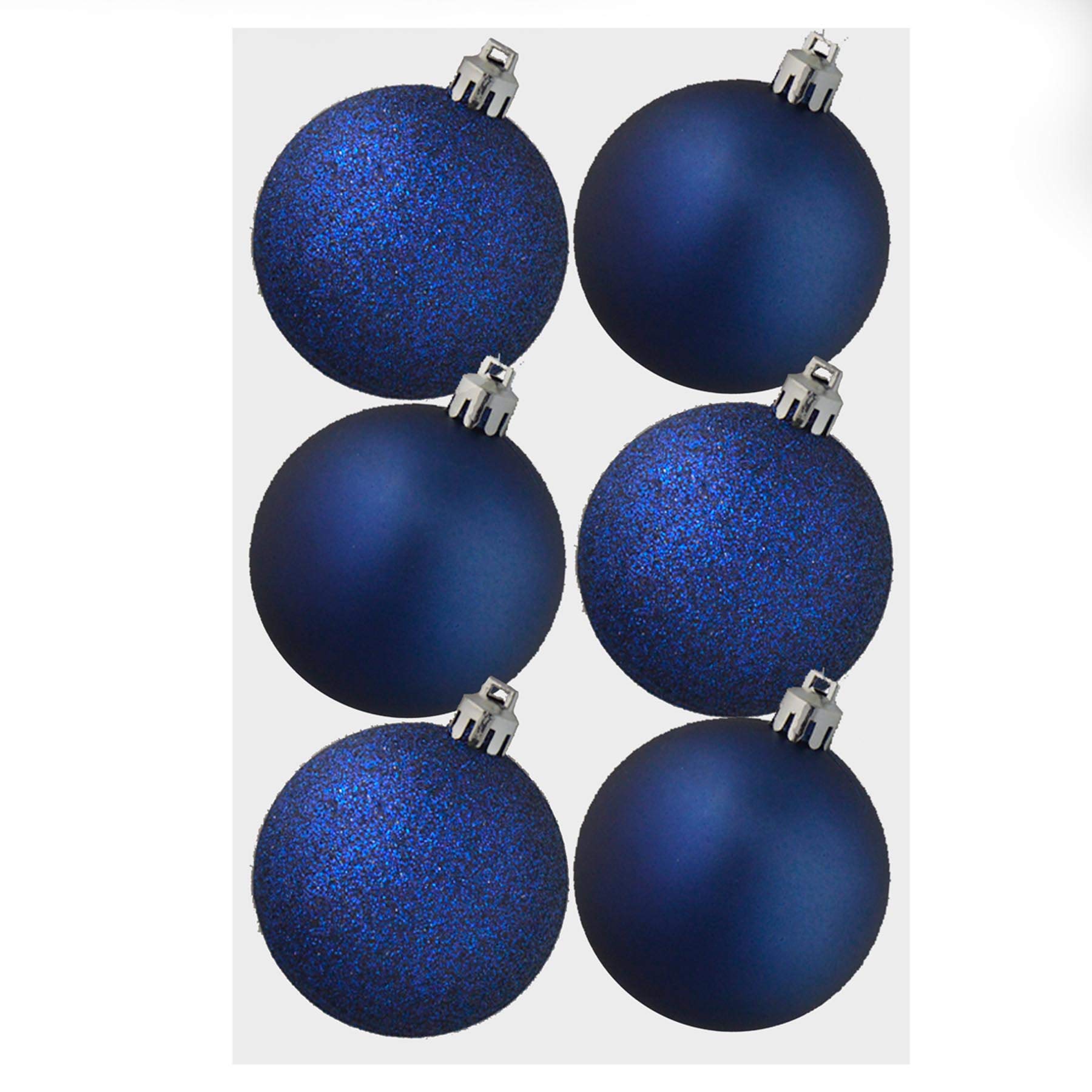 Christmas Decoration 6 Pack 80mm Glitter/Plain Baubles - Midnight Blue