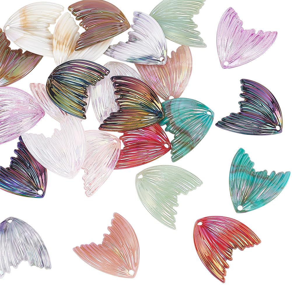 GOMAKERER 24 Pcs Resin Curved Fishtail Charms, 12 Colors Whale Tail Charms Glitter Mermaid Fishtail Pendants DIY Crafts Accessories for Earrings,Necklace, Bracelets,Jewelry Making