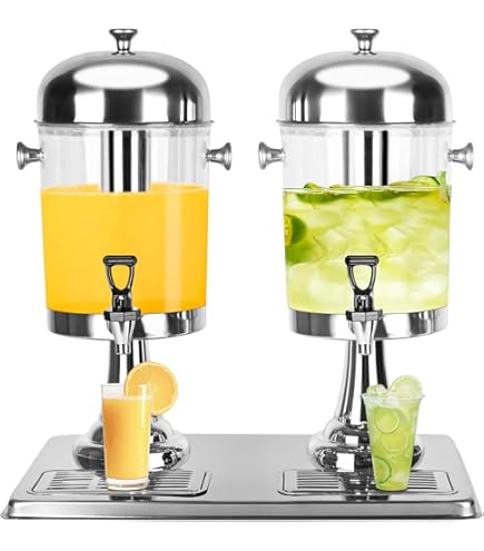 WELKOR Hot and Cold Beverage Dispenser with Stand, 1.58 Gallon All-in-One Commercial Drink Dispenser with Ice Core&Stainless Steel Drip Trays for Parties, Beer Bar, Coffee (2 Head-1.58 GAL, SILVER product card image