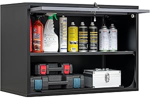 Fesbos Metal Storage Cabinet Black&Gray Wall Cabinets with Shelf and Locking Door - Wall Mounted Storage Cabinet for Garage Warehouse Home Office - Assembly Required