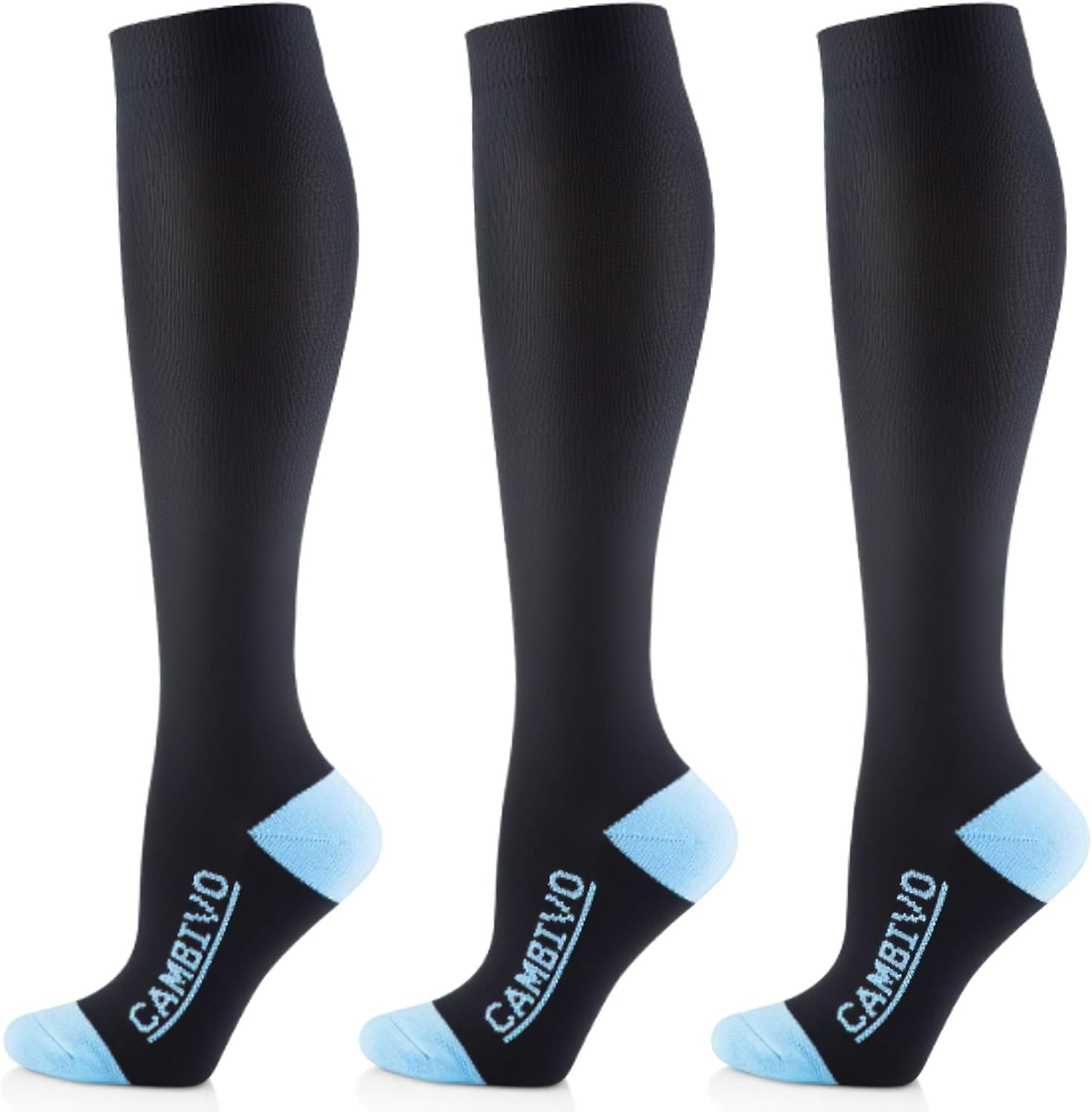CAMBIVO Compression Socks 3 Pairs for Women and Men, 20-30mmHg Thick High Stockings for Sports, Running, Circulation,Travel: Clothing