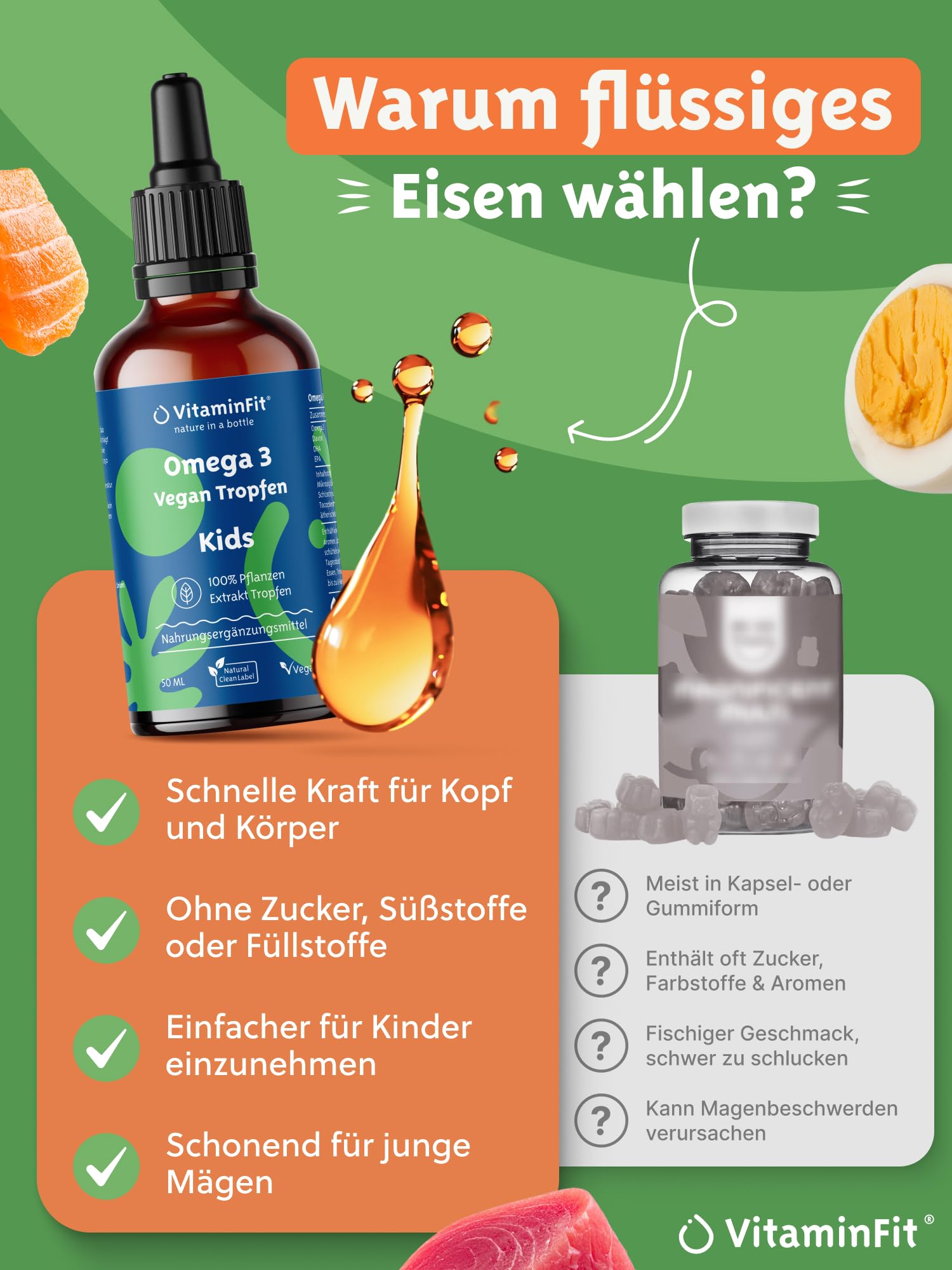 Omega-3 Tropfen Vegan für Kinder – ohne Fischgeschmack – DHA & EPA – Omega-3-Öl aus nachhaltiger Algengewinnung 250 mg DHA und 100 mg EPA pro Tag – hohe Dosierung – Vorrat für 2 Monate (50 ml) 3