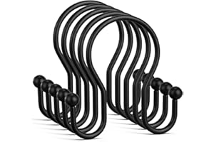 Goowin Shower Curtain Hooks, 12 Pcs Shower Curtain Rings, Stainless Steel Shower Curtain Hangers, Black Shower Curtain Hooks 