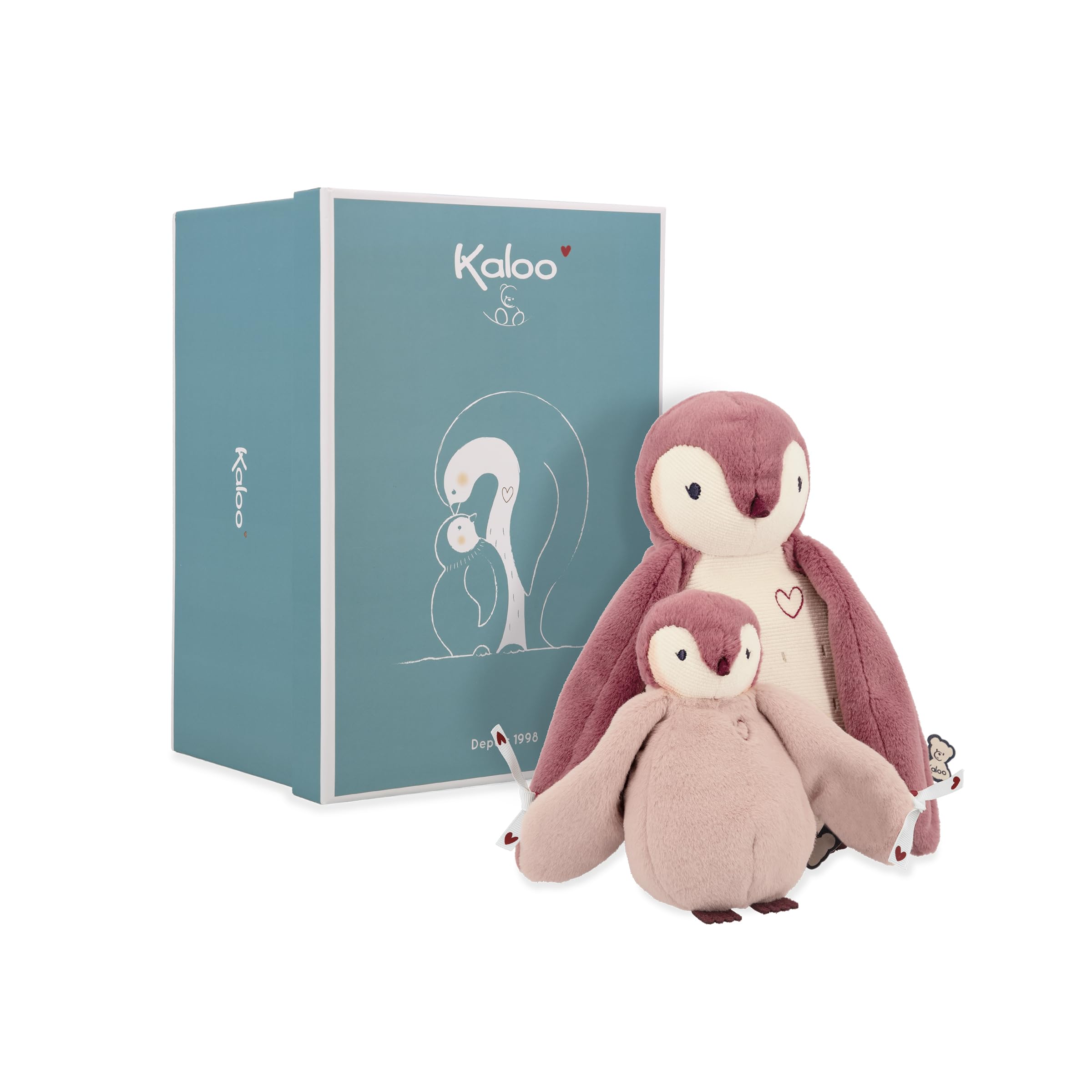 Kaloo – Complices – Pair of Cuddly Penguin Plushes – Pink – 15 cm and 25 cm – Soft Toy for 0 Months +, K212004