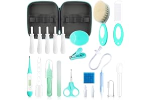 QUNLIONS LIFE Baby Healthcare and Grooming Kit, 21 in 1 Portable Baby Essentials Kit with Gas Relief Hair Brush Comb Nasal Aspirator for Newborn Boys Girls (21 Kits-Green)