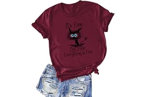 ALAPUSA I'm Fine Everything is Fine Saying Graphic T-Shirts for Women - Short Sleeve Casual Humor Tees