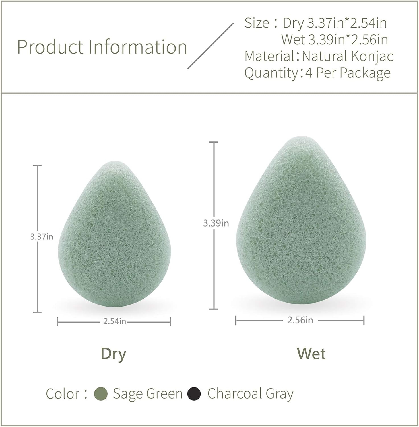 Natural Konjac Facial Sponges – Teardrop Shape - for Gentle Face Cleansing and Exfoliation - with Activated Charcoal and Aloe Vera, 4pc Set: Health & Personal Care