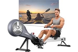 JOROTO Rowing Machine for Home Foldable, Air Magnetic Rowing Machines with 10-Level Adjustable Resistance, Quiet Ergonomic Seat，Bluetooth App, Max 350LBS, Space-Saving Home Gym, Gray