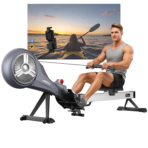 JOROTO Rowing Machine for Home Foldable, Air Magnetic Rowing Machines with 10-Level Adjustable Resistance, Quiet Ergonomic Seat，Bluetooth App, Max 350LBS, Space-Saving Home Gym, Gray