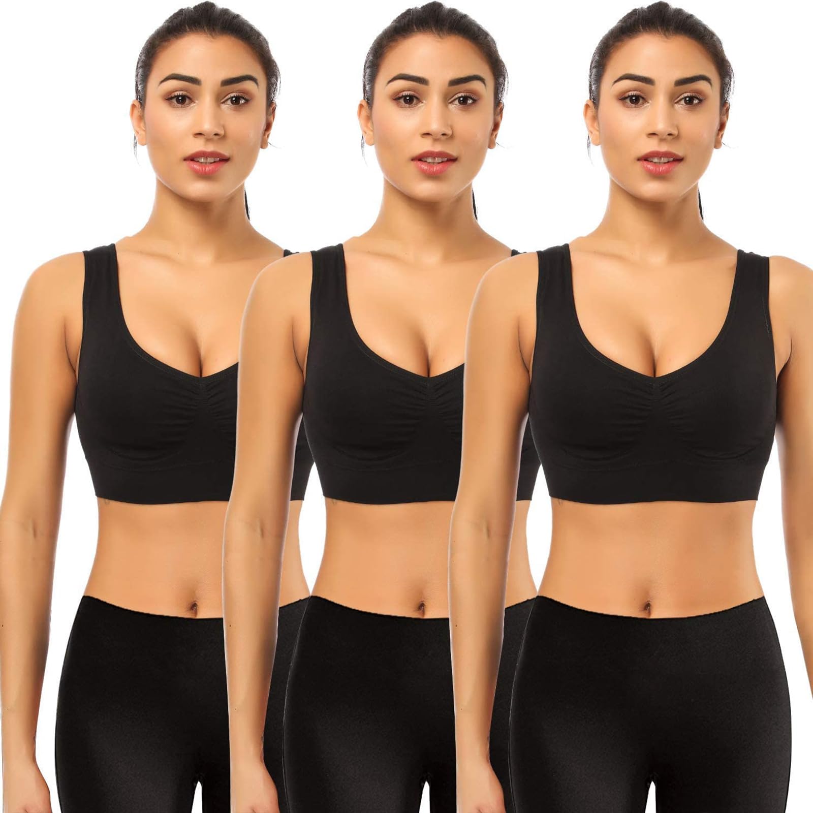 Photo 1 of BESTENA Sports Bras for Women, 3 Pack Seamless Comfortable Yoga Bra with Removable Pads