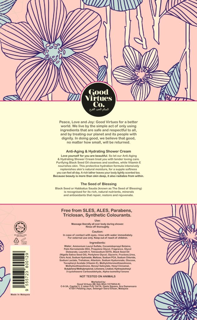 Good Virtues Co. Gift Set Anti-Aging & Hydrating Shower Cream for Women, for All Skin Types with Organic Black Seed Oil, Deep Moisture for Skin (23.7 oz), Pack of 2, Free from Parabens