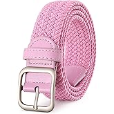 XZQTIVE Women Elastic Braided Belt with Silver Buckle, Woven Stretch Fabric