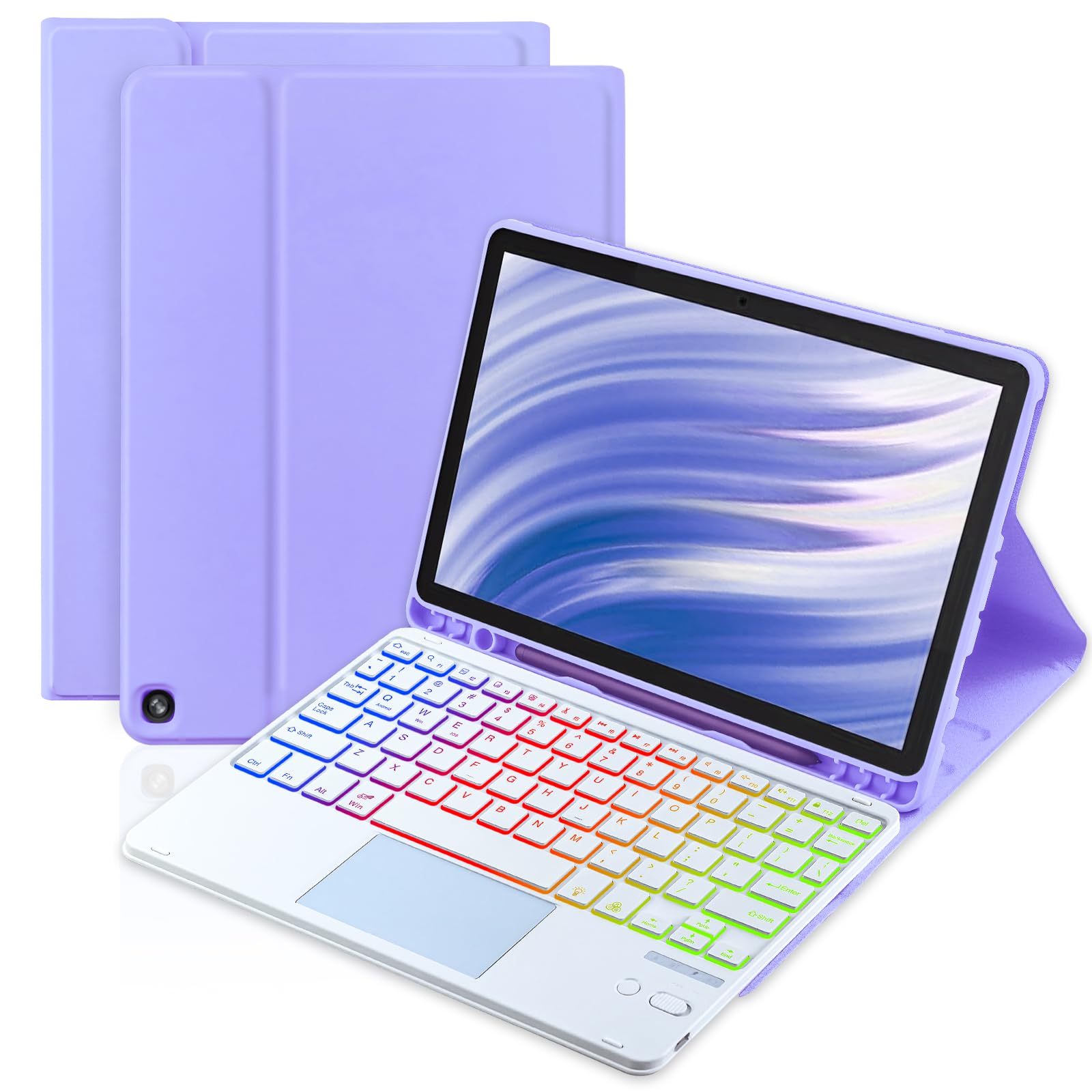 Photo 1 of MePadKey Trackpad Keyboard Case for Amazon Fire HD 10/10 Plus 10.1 inch 2021/2023(11/13th Generation),7-Color Backlight Rechargeable Keyboard with Kids Multi-Angle Cover for Tablet (Purple)