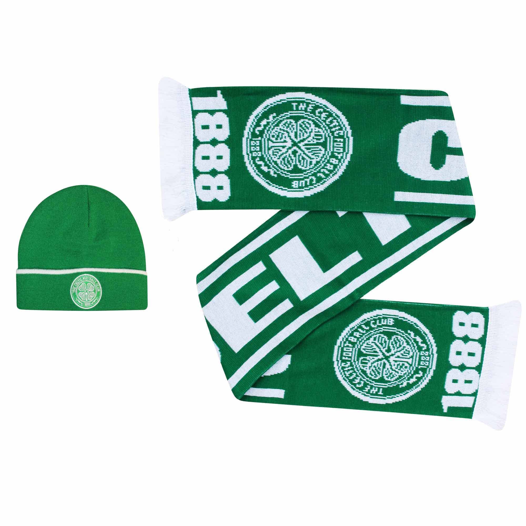 GIFTS 4 ALL Official Celtic Football Fans Beanie Hat & Crest Scarf Gift Set, Celtic Football Crest Beanie Hat, Celtic Crest Fans Scarf, Celtic Winter Football Scarf, Celtic Winter Beanie Hat…