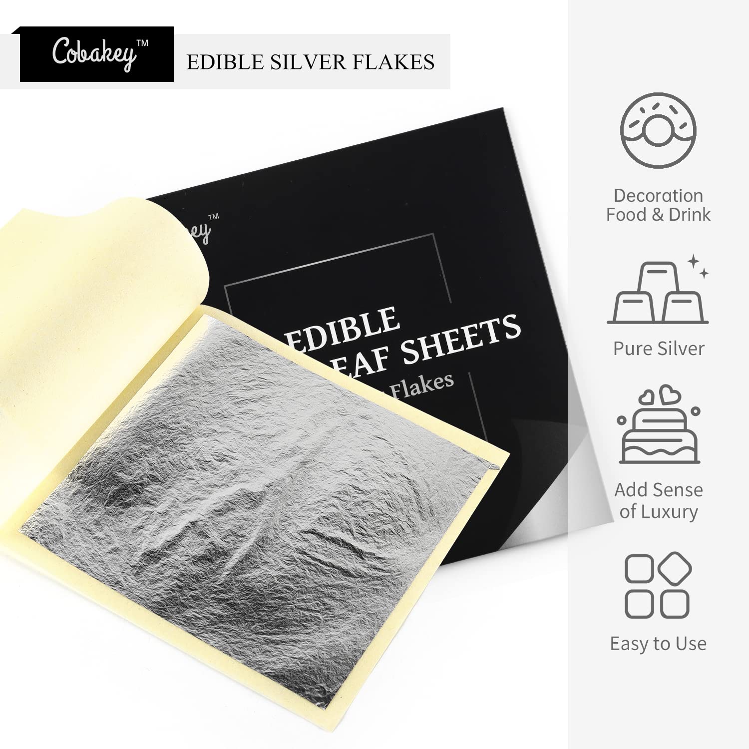 10 Pcs 4.33 X 4.33 Inch Edible Silver Leaf Sheets for Cooking, Dessert, Chocolate, Macaroon, Cake Decoration, Coffee, Cocktail