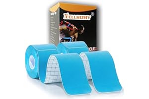 NELLHOMY Waterproof Kinesiology Tape -<2-Rolls>-Joints Support & Muscle Pain Relief -<16.4ft Precut >-Cotton Elastic Tape Perfect for Any Activity(Blue）