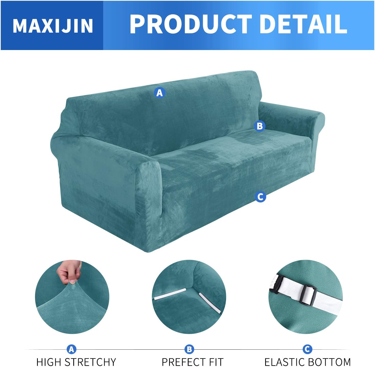 MAXIJIN Thick Velvet Sofa Covers 3 Seater Super Stretch Non Slip Couch Cover for Dogs Cat Pet Friendly 1-Piece Elastic Furniture Protector Plush Sofa Slipcovers (3 Seater - Image 4