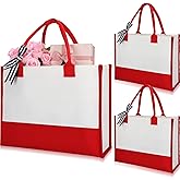 Shinylin 3 Pcs Initial Canvas Tote Bag Reusable Blank Personalized Present Bag for Valentine Bridesmaid Wedding Gift(Red)