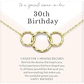 HOPE LOVE SHINE Birthday Necklace – Fashion Jewelry 16+2", 14K Gold Plated Sterling Silver with 3 Interlocking Rings, Hypoallergenic and Comfortable – A Thoughtful Choice for Birthday for Women