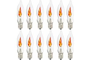 SUNSGNE Christmas Flicker Flame Light Bulbs, Crystal Clear Flame Tip Candelabra Bulbs, C18 Flickering Replacement Bulbs Dances with Orange Flame, 1 Watt, 120 Volt, E12 Candelabra Base, 12 Pack