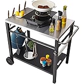 VEVOR Outdoor Grill Dining Cart with Double-Shelf, BBQ Movable Food Prep Table, Multifunctional Stainless Steel Table Top, Po