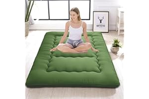 DPRRCX Japanese Floor Mattress,Roll Up Memory Foam Tatami Mat Easy to Store and Portable,Futon Mattress Suitable for Camping and Guest Room (Green, Twin (80" x 36"))