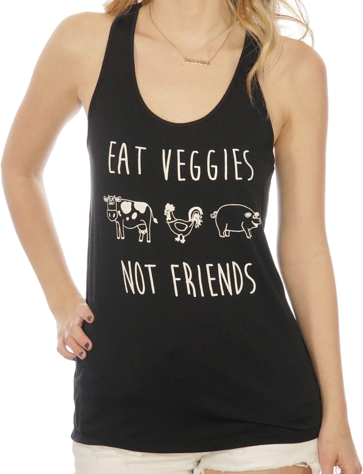 Shop Delfina Eat Veggies Not Friends Vegan Vegetarian Women's Tank Top