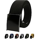 WAUNEE Canvas Belt Web Belt Military Belt Golf Belt with Black Flip-Top Buckle and Tip Waist Size Up to 55" Long Black Buckle