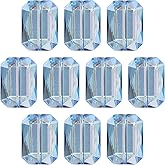uxcell 10Pcs Rectangle Crystal Glass Beads, Faceted Glass Beads Clear Loose Craft Flat Square Shape Spacer Bead for DIY Bracelet Necklace Keychain Making, Blue
