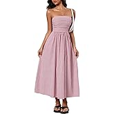 Milumia Women's Striped Strapless Maxi Dress Summer Casual Tube Top Long Dresses with Pocket