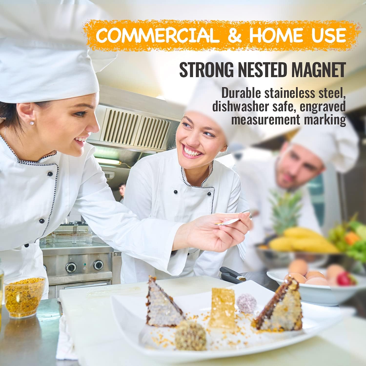 Heavy Duty Magnetic Engraved Stainless Steel Metal Measuring Spoons for Dry or Liquid, Fits in Spice Jar, Set of 8 with bonus Leveler - APREMONT: Kitchen & Dining