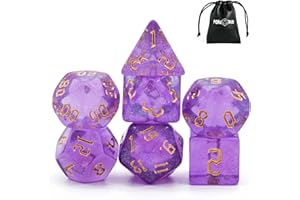 Poludie 7-Die DND Dice Set Polyhedral Dice Set with a Leather Dice Bag, D&D Dice Set for Dungeons and Dragons, RPG Table Games (Purple/G)