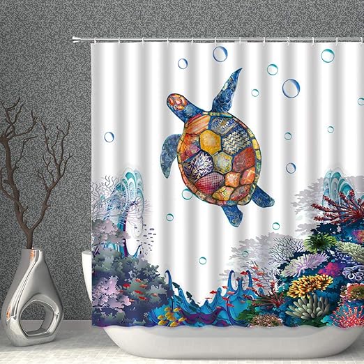 Amazon Com Amnysf Vintage Sea Turtle Decor Colorful Home Shower Curtain Marine Life Ocean Plants Seabed World Scenic 70x70 Inches Waterproof Polyester Fabric Bathroom Accessories Curtains 12pcs Hooks Home Kitchen