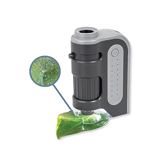 Carson MicroBrite Plus 60x-120x Accurate LED Lighted Pocket Microscope, Portable Educational STEM Toy, Mini Handheld Microscope for Student Science Lab (MM-300)