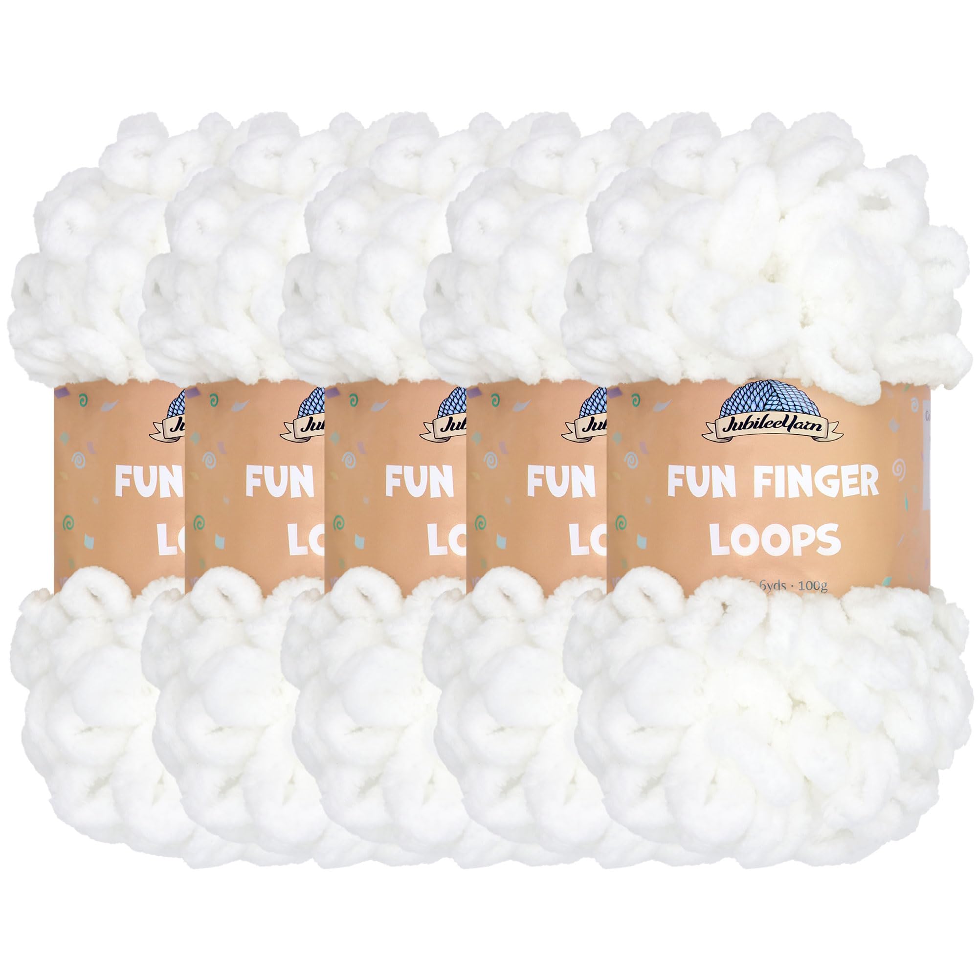 JubileeYarn Fun Finger Loops Yarn - Polyester Jumbo Weight Loop Yarn - 100g/Skein - White - 5 Skeins — image 1