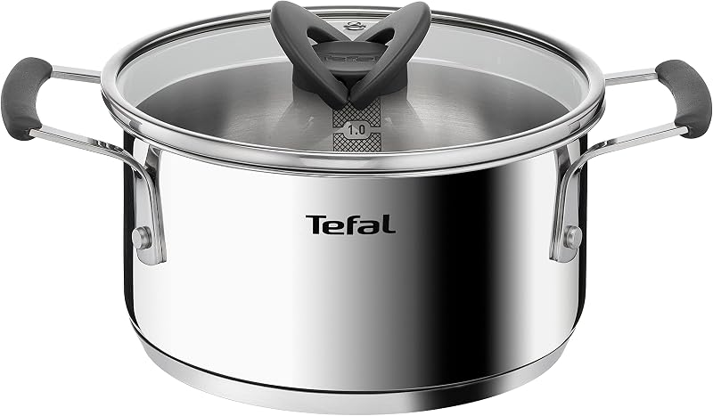 G7376S Opti'Space Topfset 6-teilig | Stielkasserolle 16 cm (inkl. Deckel) | Kochtöpfe 20/24 cm (inkl. Deckel) | Edelstahl | Thermo-Fusion-Boden | für alle Herdarten | Induktion | Grau
