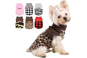 KOSIYI Fleece Vest Dog Sweater Stretchy Leopard Sweatshirt with Leash Hole Pet Clothes Lightweight Dog Cold Weather Coat for Small Dogs Boy Girl Chihuahua Sweater, Small, Leopard, 5-8lb